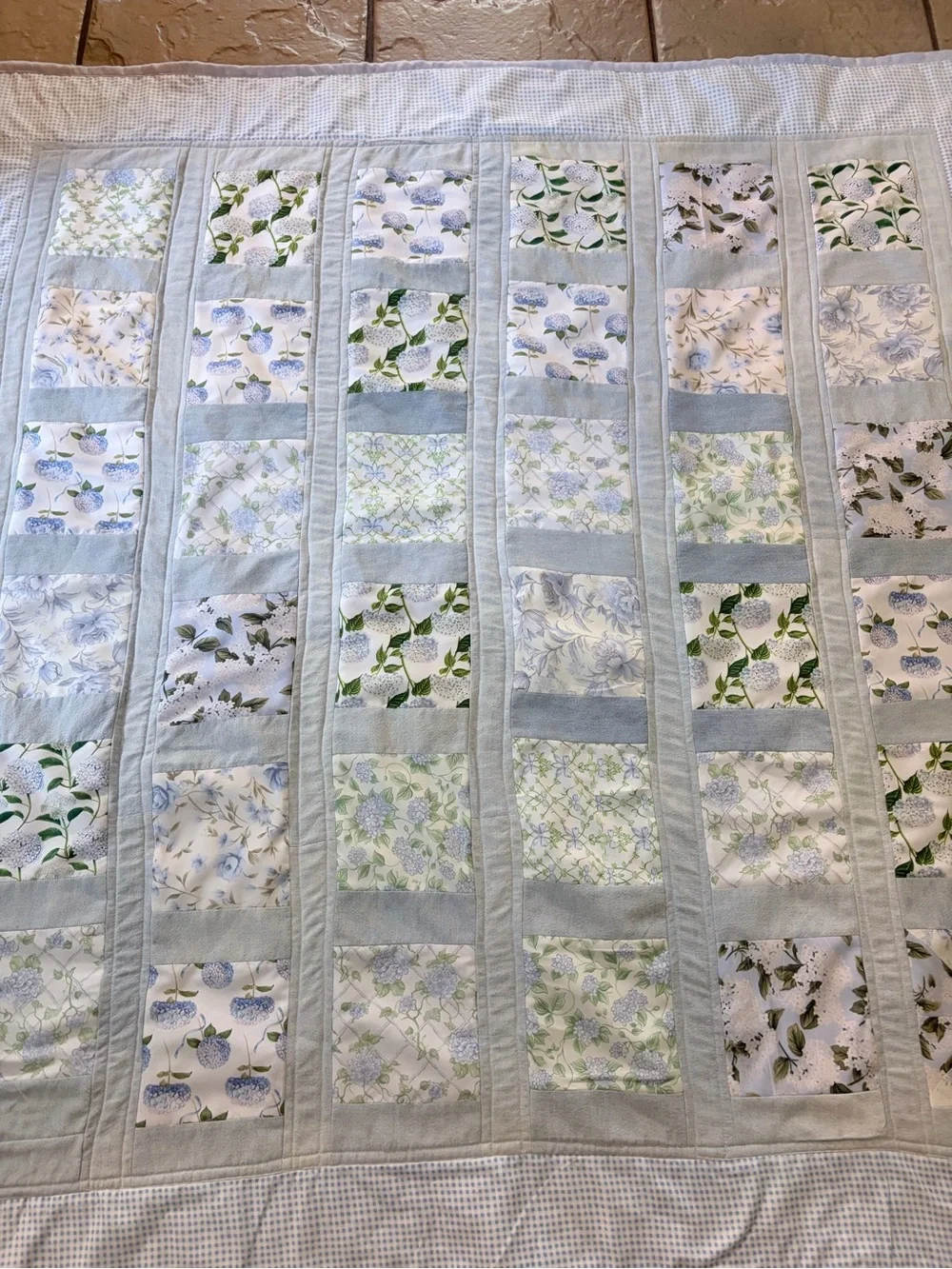 Shabby Chic Handmade Light Blue and White Patchwork Quilt - Home Bedding